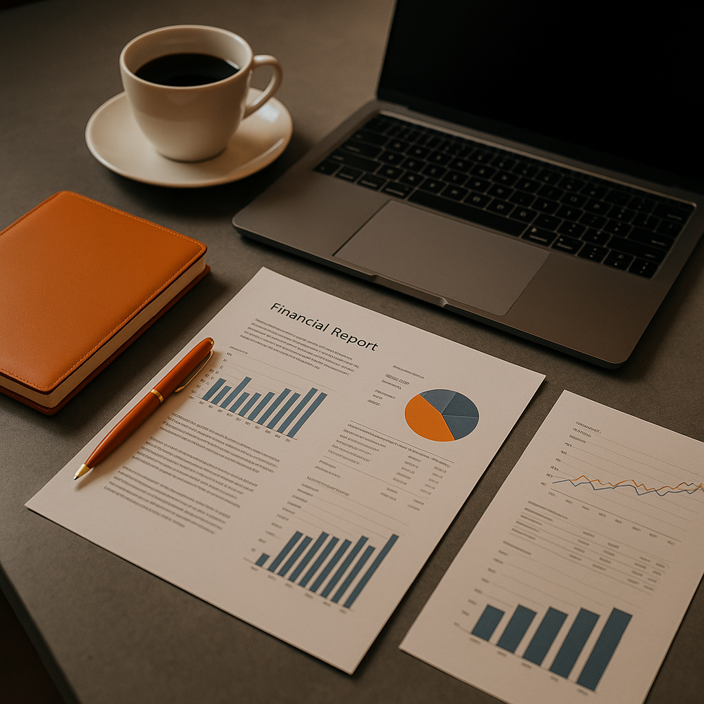 Rapports financiers, ordinateur et graphiques